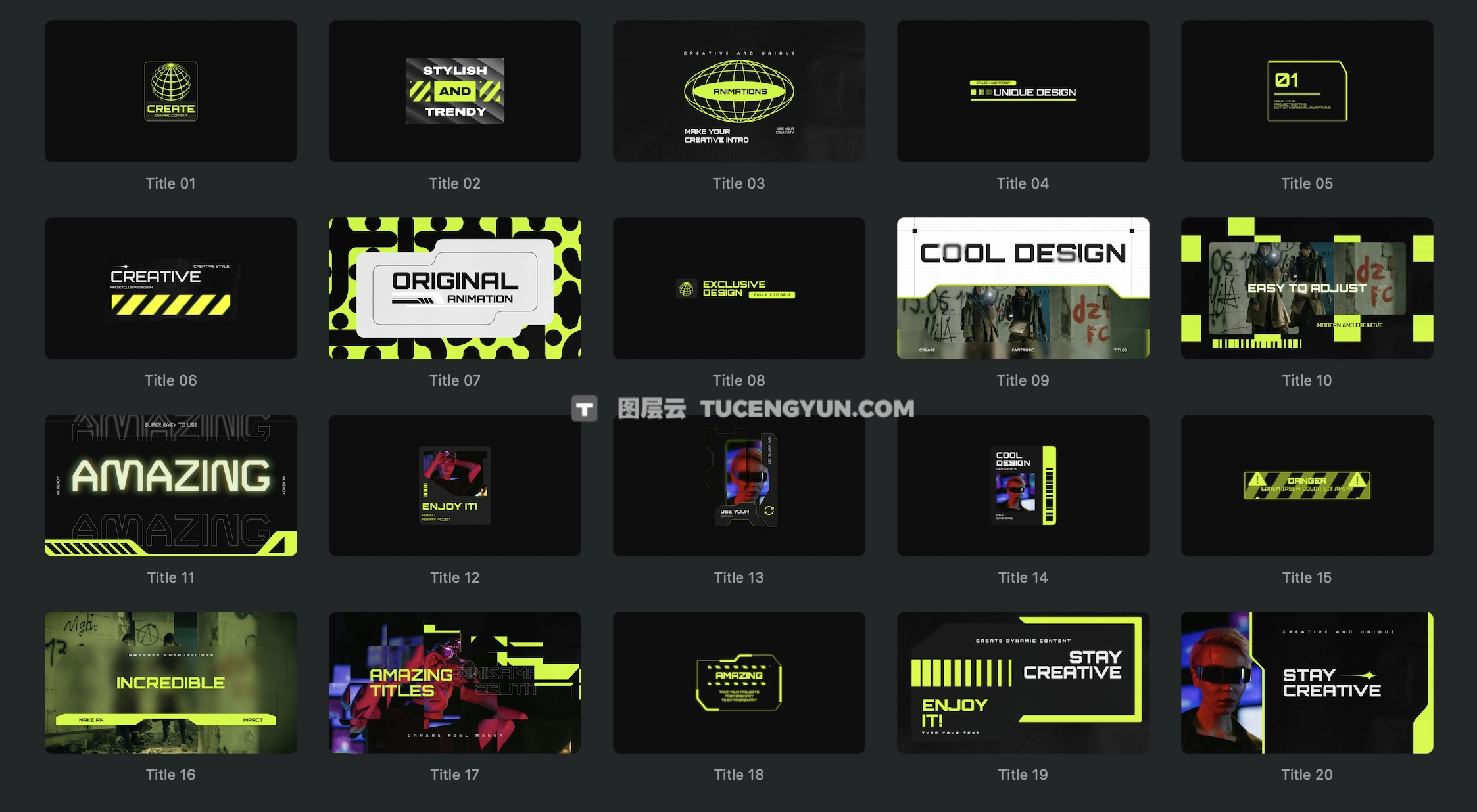 FCPX插件：50个赛博朋克未来游戏博主电竞频道栏目包装文字排版背景叠加转场效果（14048）图层云