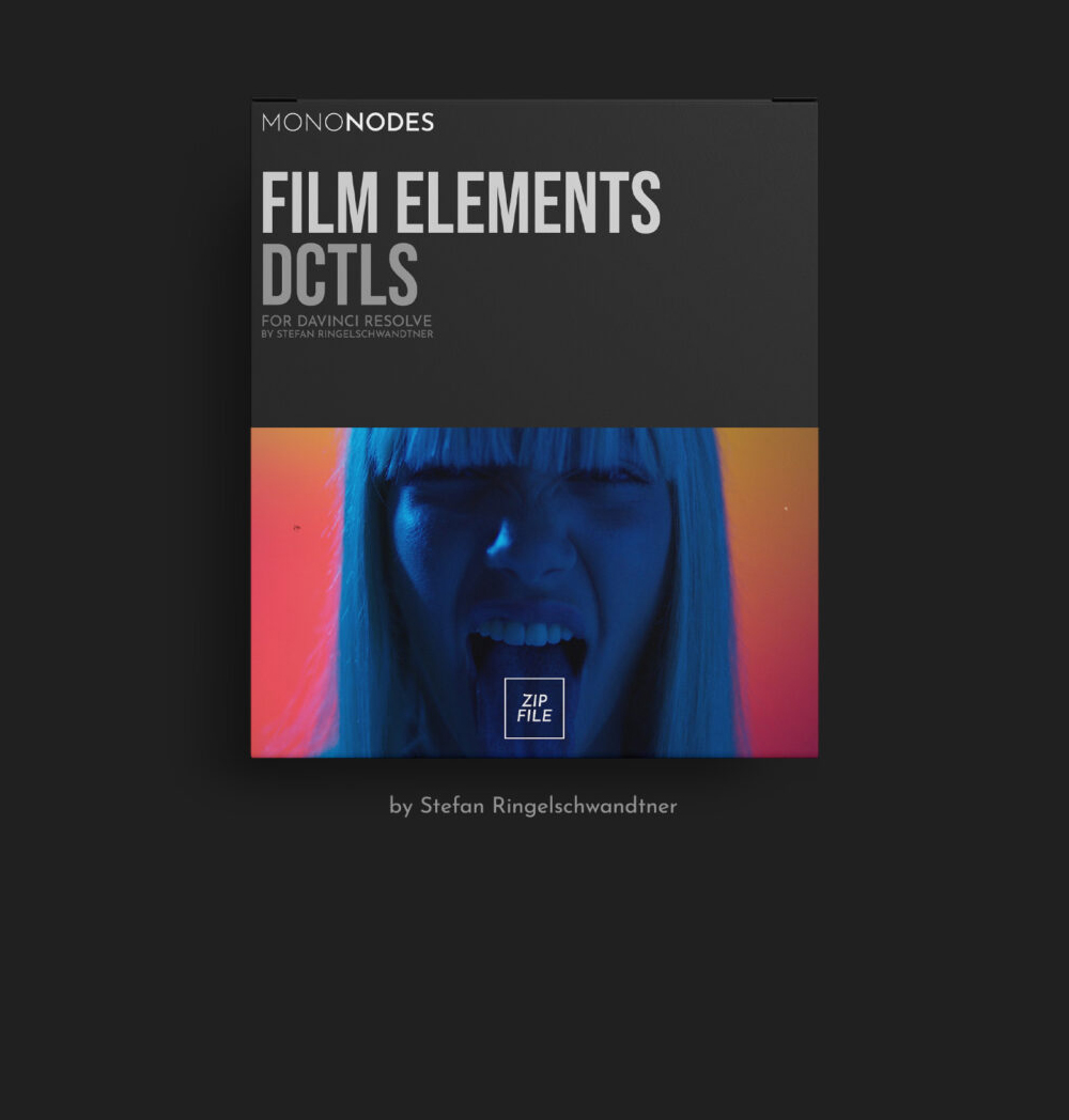 MONONODES – FILM ELEMENTS v2.0 DCTLS  真实胶片模拟颗粒、光晕、暗角、镜头畸变、闪烁、灰尘、污垢、毛发、瑕疵DCTL达芬奇插件