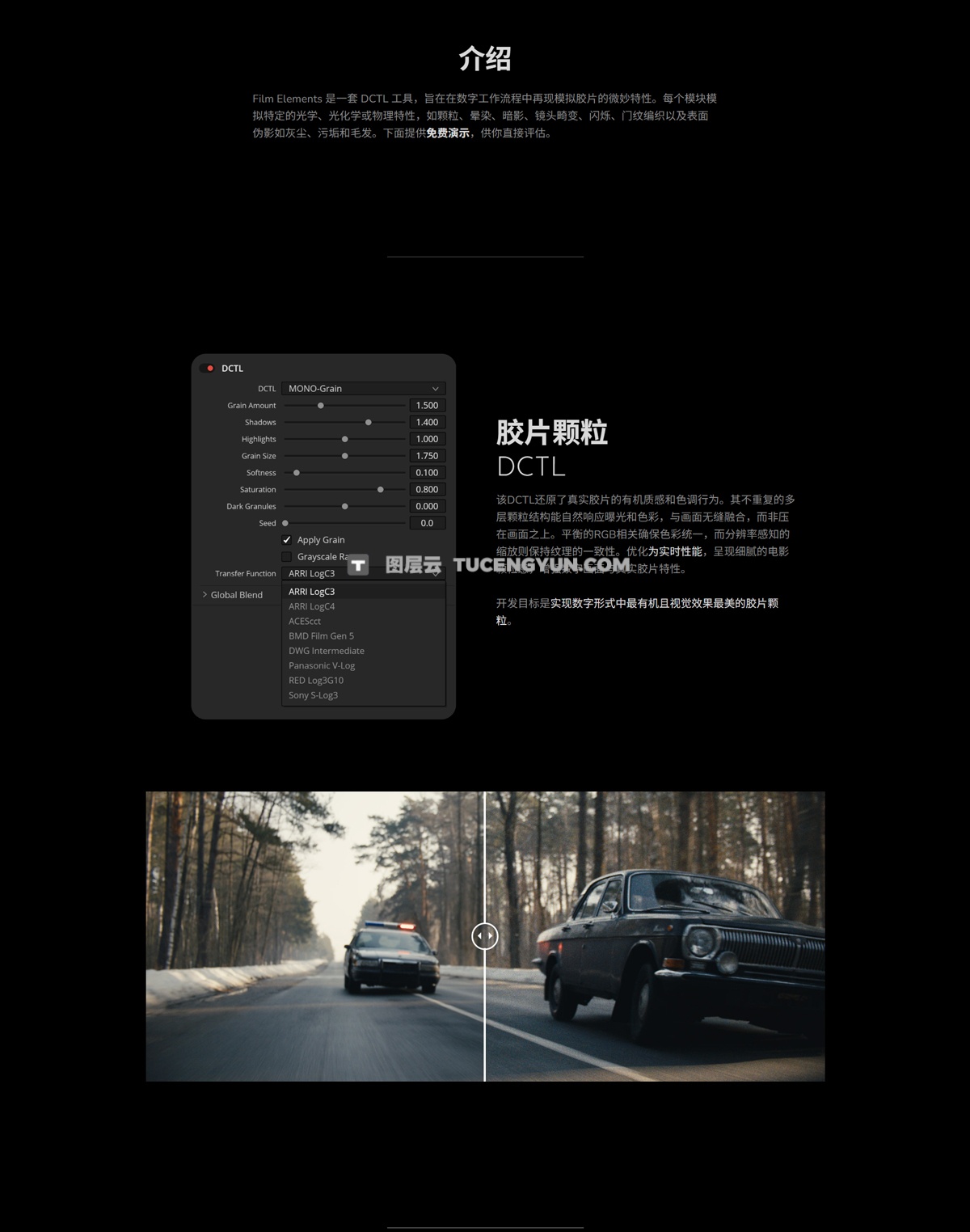 MONONODES – FILM ELEMENTS v2.0 DCTLS  真实胶片模拟颗粒、光晕、暗角、镜头畸变、闪烁、灰尘、污垢、毛发、瑕疵DCTL达芬奇插件图层云