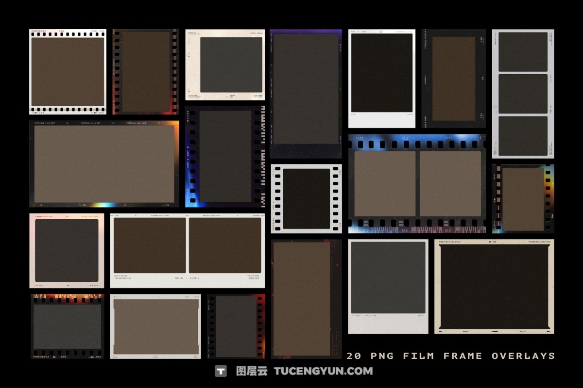 复古宝丽来35mm胶片边框电影帧框架叠加层PSD海报模板样机+PNG叠加层 Film Frames Collection: PSD & PNG Overlays（14053）图层云