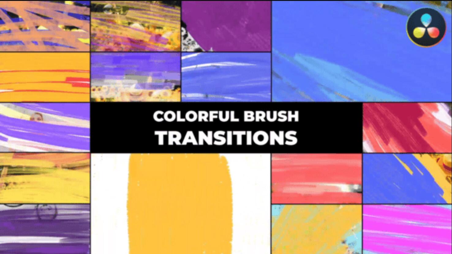 达芬奇模板：16个趣味童趣彩色手绘艺术画笔笔触转场过渡（14057）图层云