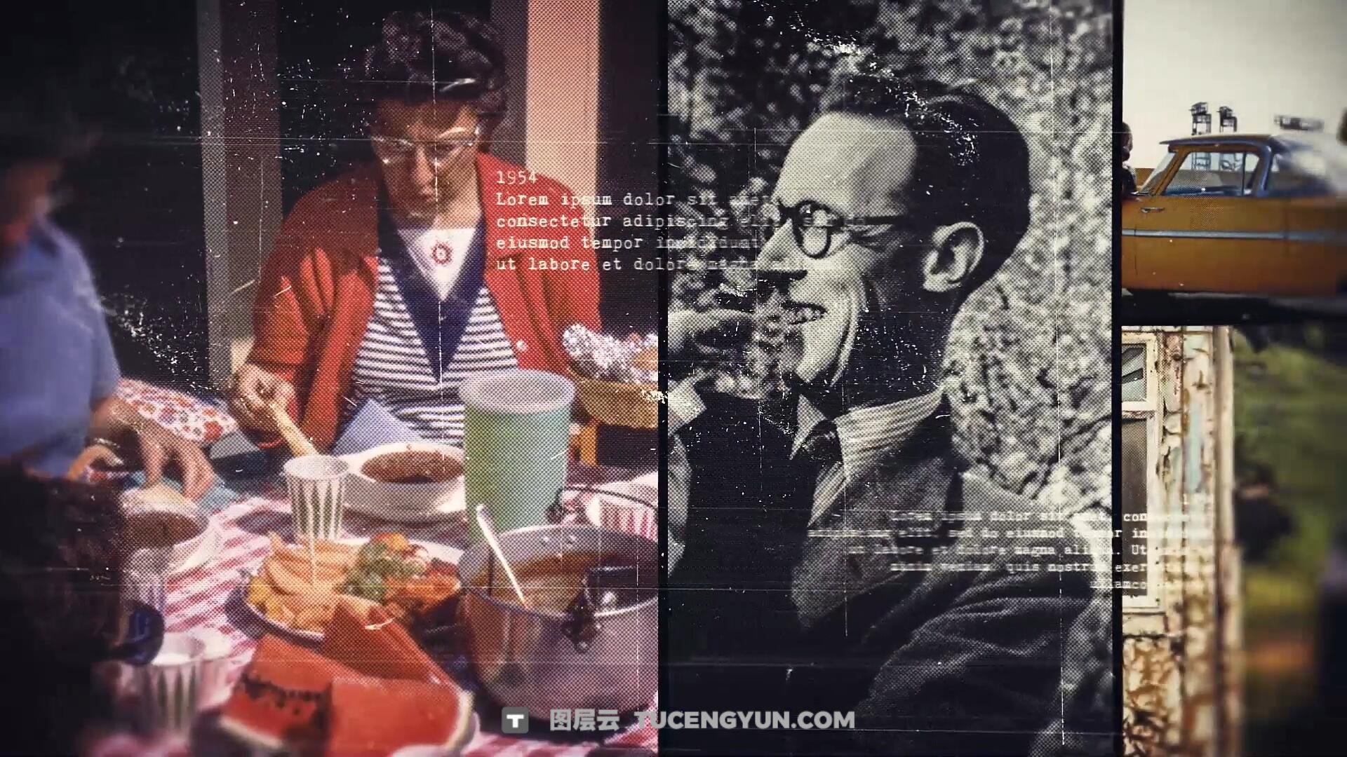 AE模板：复古纪实纪录片风格电影放映机开场片头（14058）图层云