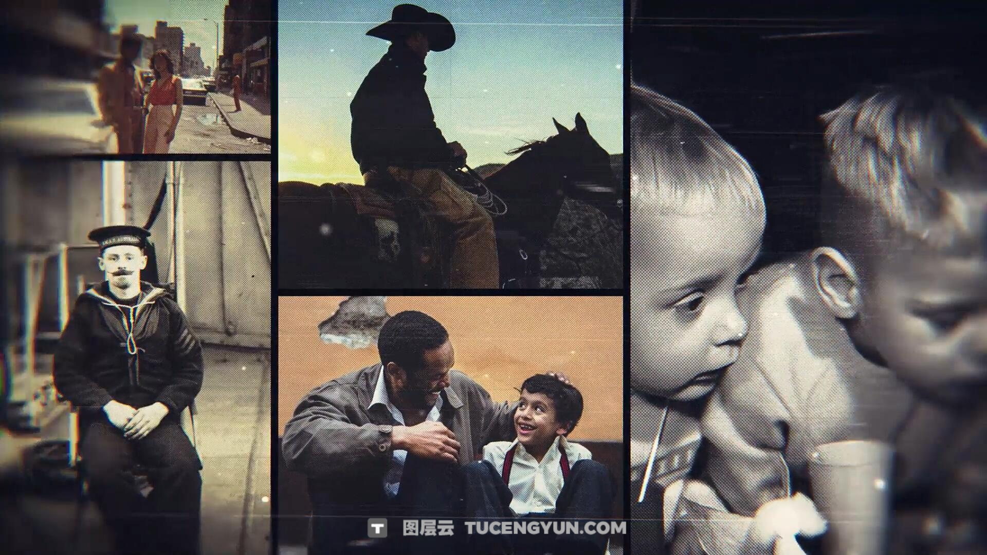 AE模板：复古纪实纪录片风格电影放映机开场片头（14058）图层云