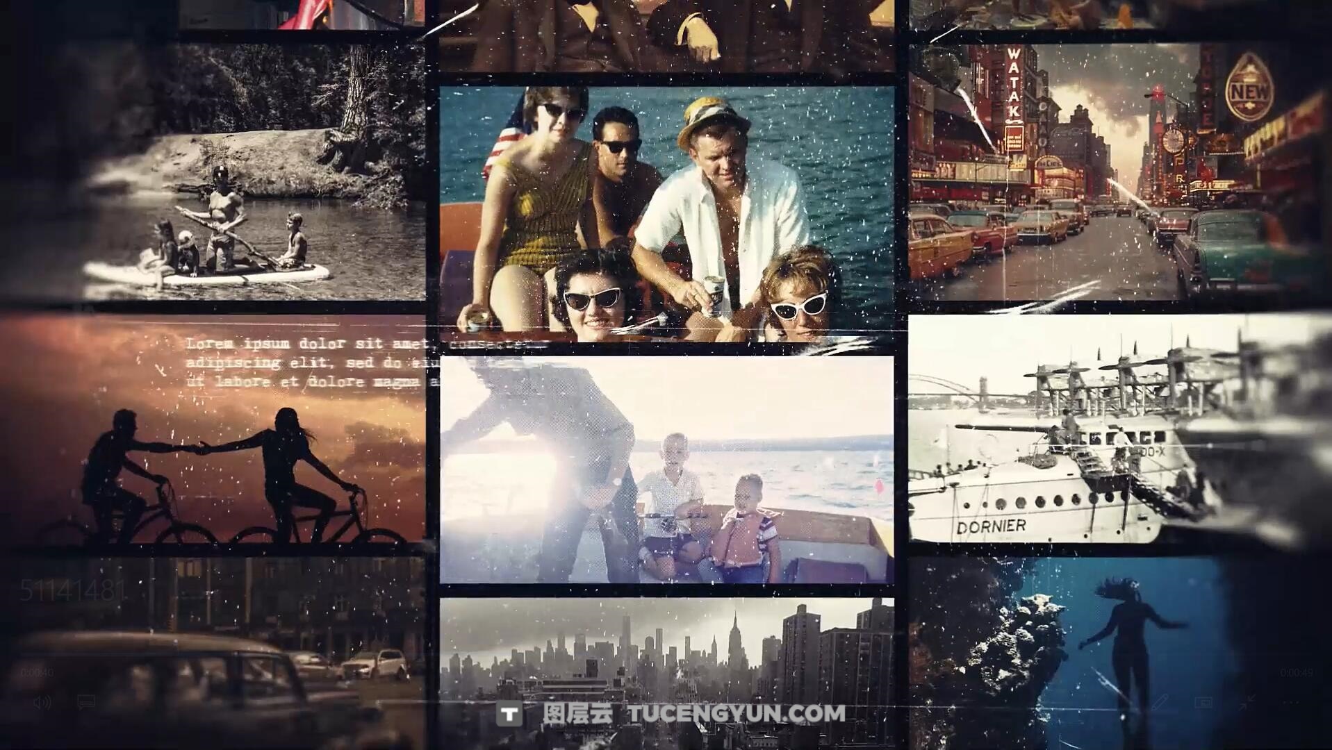 AE模板：复古纪实纪录片风格电影放映机开场片头（14058）图层云