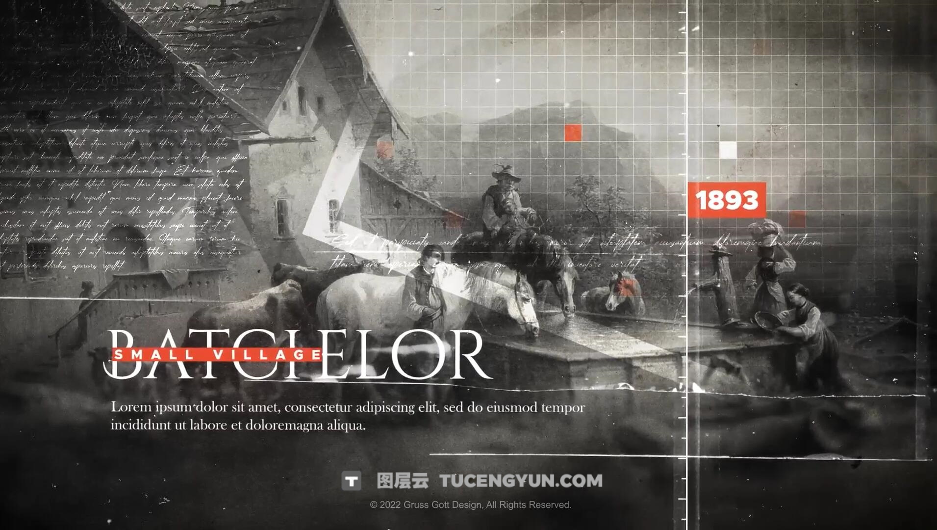 AE/PR模板：黑白战争历史纪录片时间线大事记短片模板（14059）图层云