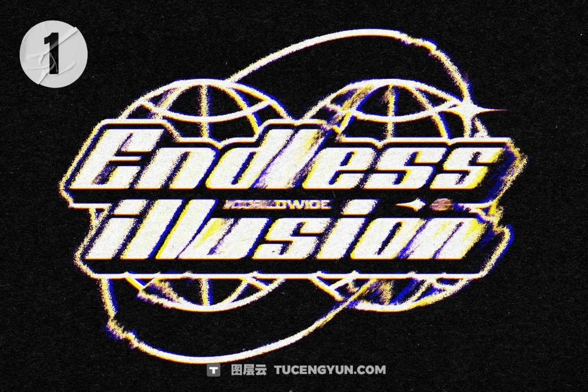 混乱模糊柔化边缘颗粒晕染故障失真LOGO文本标题PSD特效样机 Glitch Distort Text & Logo Effect（14061）图层云