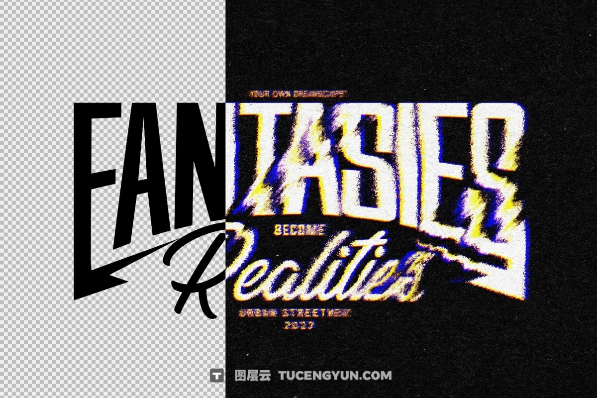 混乱模糊柔化边缘颗粒晕染故障失真LOGO文本标题PSD特效样机 Glitch Distort Text & Logo Effect（14061）图层云