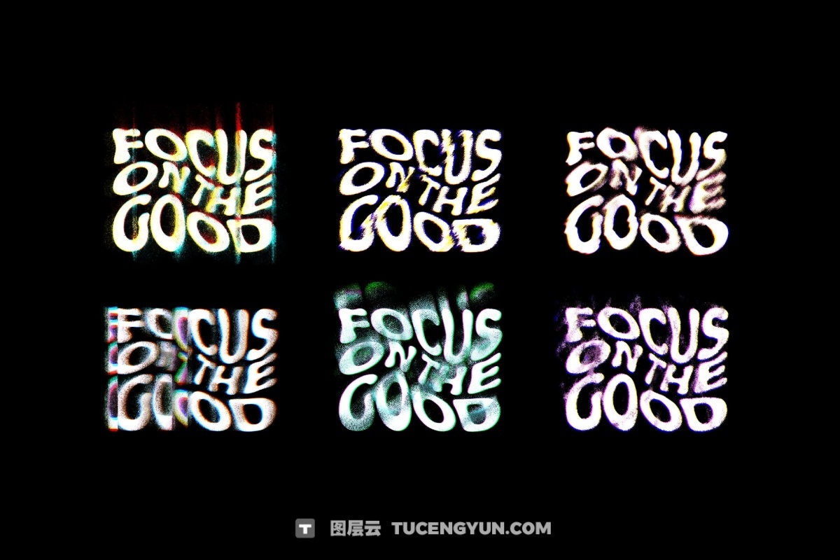 混乱模糊柔化边缘颗粒晕染故障失真LOGO文本标题PSD特效样机 Glitch Distort Text & Logo Effect（14061）图层云