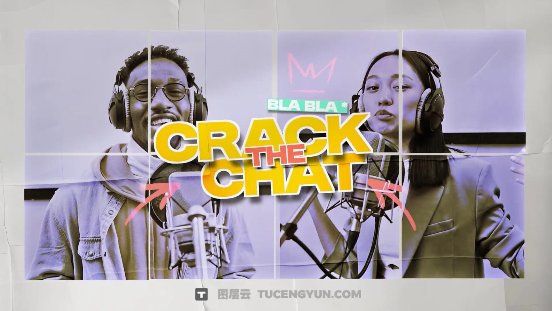 AE模板：大胆时尚粗糙仿旧撕纸艺术脱口秀访谈开场片头（14070）图层云