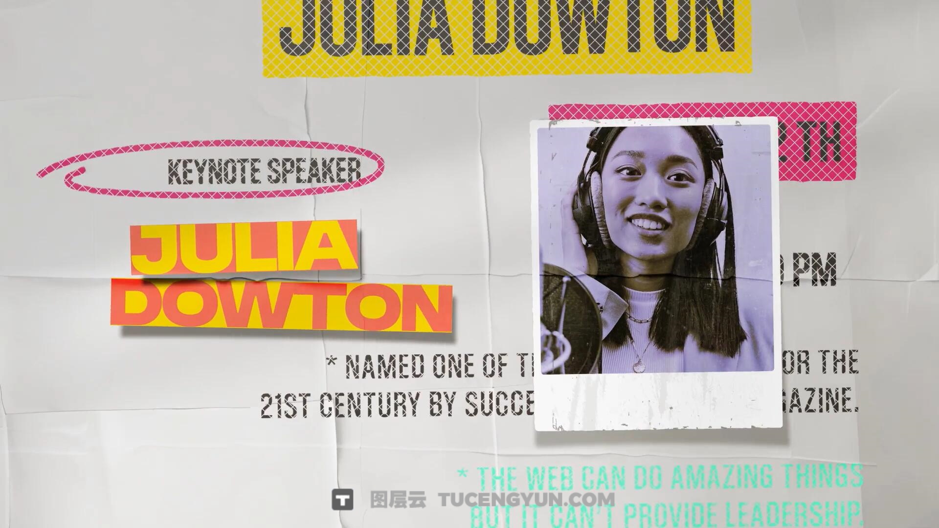 AE模板：大胆时尚粗糙仿旧撕纸艺术脱口秀访谈开场片头（14070）图层云