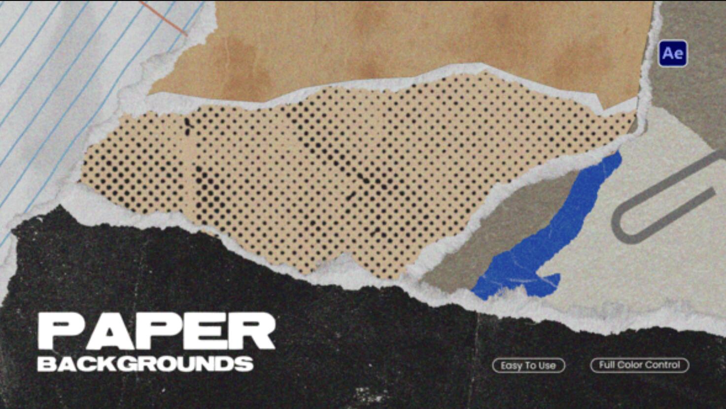 AE模板：复古做旧纸张磨损褶皱颗粒折痕撕裂背景肌理纹理竖屏动画模板（14077）