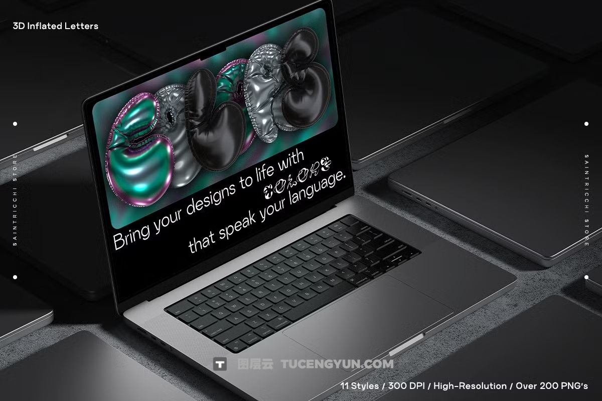 286个复古Y2K风格趣味3D充气膨胀渲染英文大写字母多材质样式装饰封面海报设计PNG素材 Playful Time – 3D Inflated Letters（13083）图层云