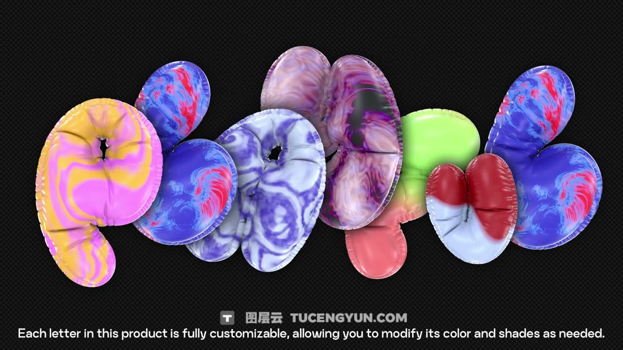 286个复古Y2K风格趣味3D充气膨胀渲染英文大写字母多材质样式装饰封面海报设计PNG素材 Playful Time – 3D Inflated Letters（13083）图层云