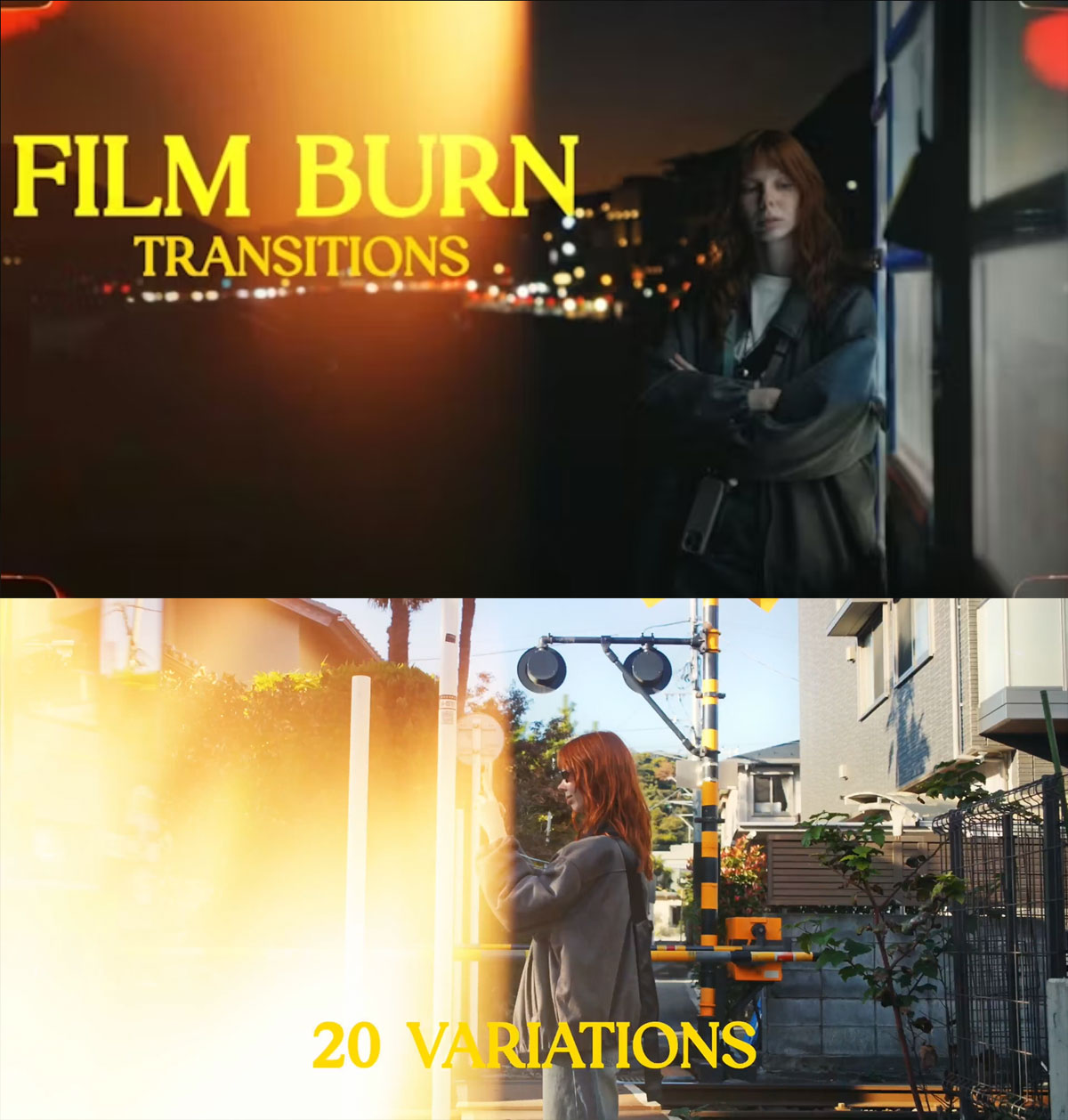 视频素材：20个复古文艺做旧胶片漏光耀斑划痕4K叠加转场视频素材（14086）