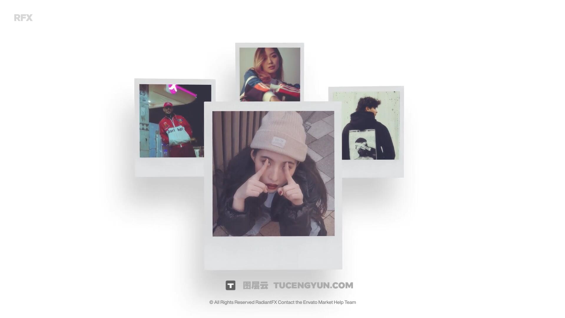 PR模板：复古文艺清新宝丽来边框3D环绕式照片展示（14088）图层云