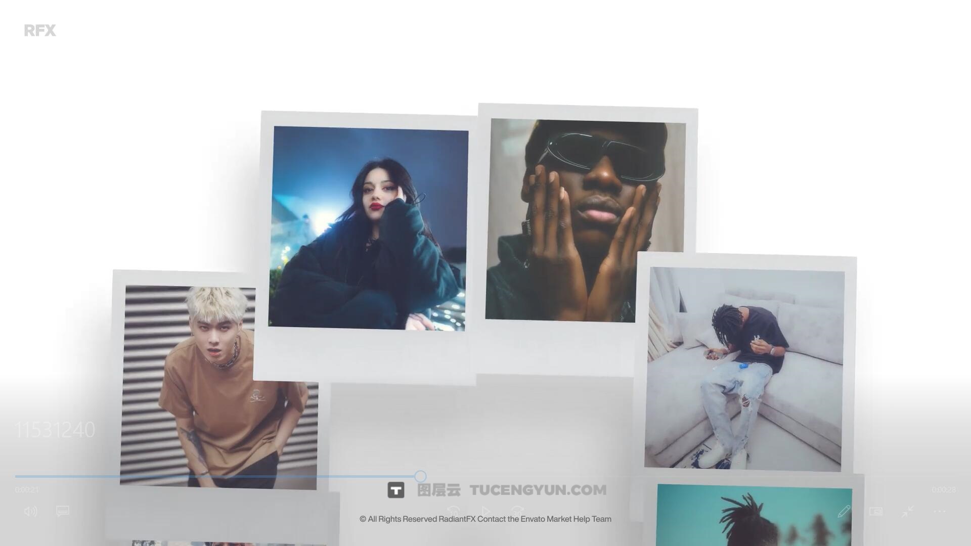 PR模板：复古文艺清新宝丽来边框3D环绕式照片展示（14088）图层云