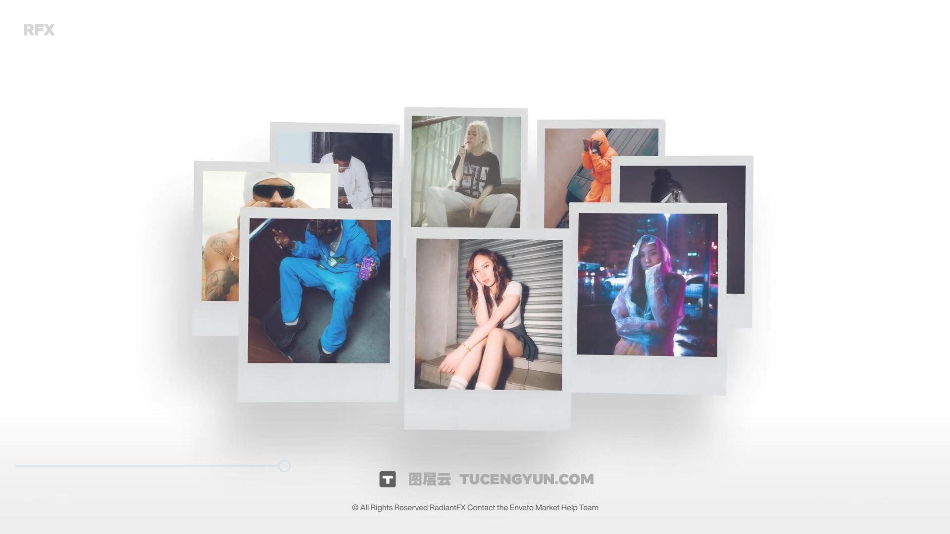 PR模板：复古文艺清新宝丽来边框3D环绕式照片展示（14088）图层云