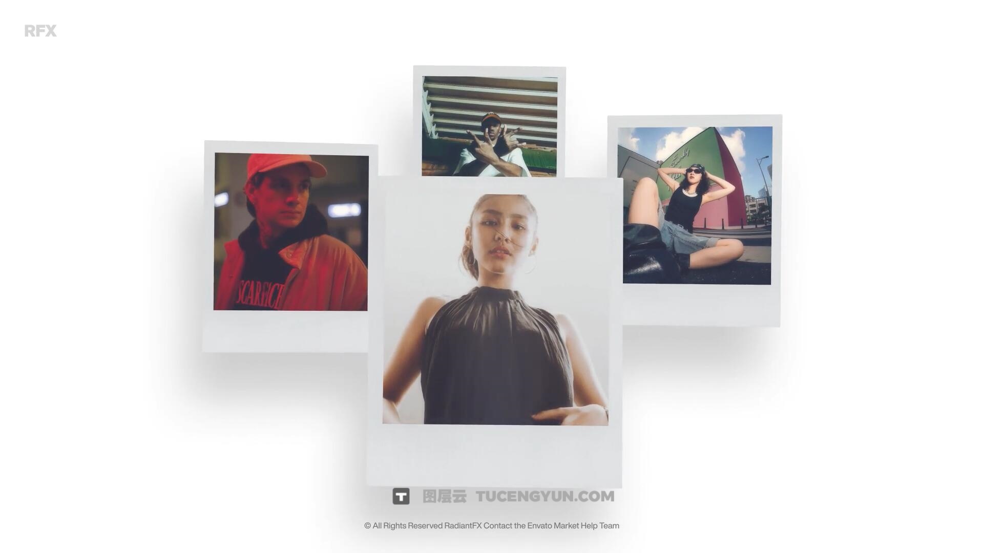 PR模板：复古文艺清新宝丽来边框3D环绕式照片展示（14088）图层云