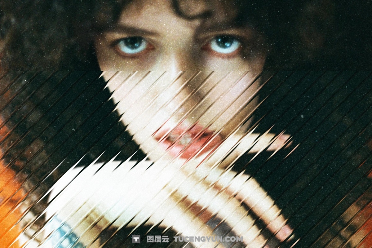 大胆现代抽象艺术透明条形玻璃折射波纹海报封面设计排版PSD特效样机 Diagonal Glass Photo Effect（14089）图层云