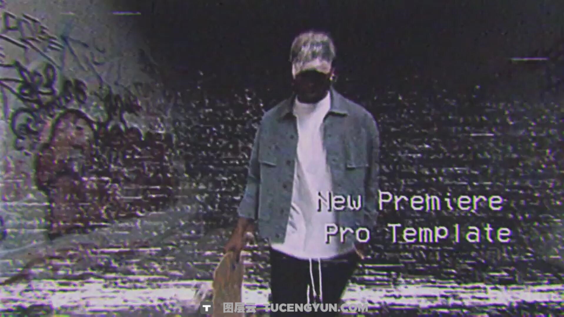 PR模板：复古低画质风格故障VHS录像带人物画面定格动画模板（14090）图层云