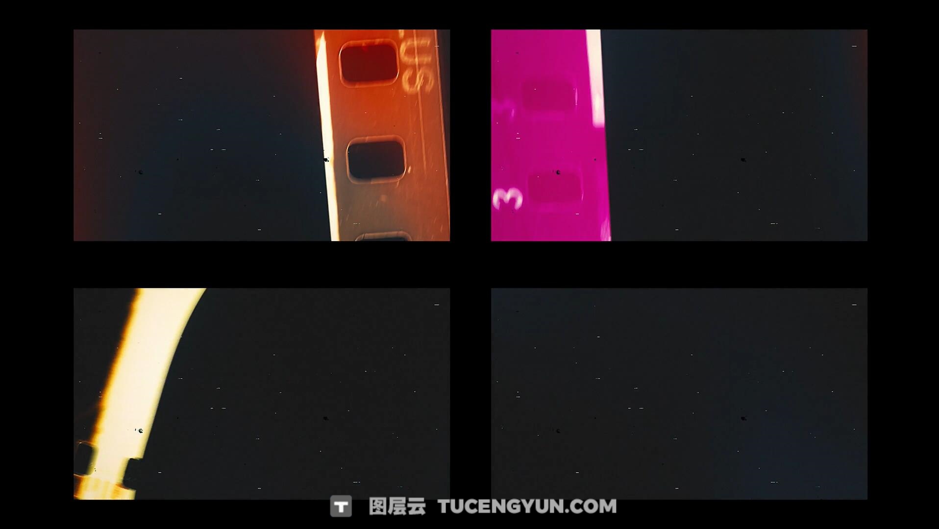 视频素材：10个复古做旧35毫米胶片漏光耀斑划痕4K叠加转场视频素材（14093）图层云