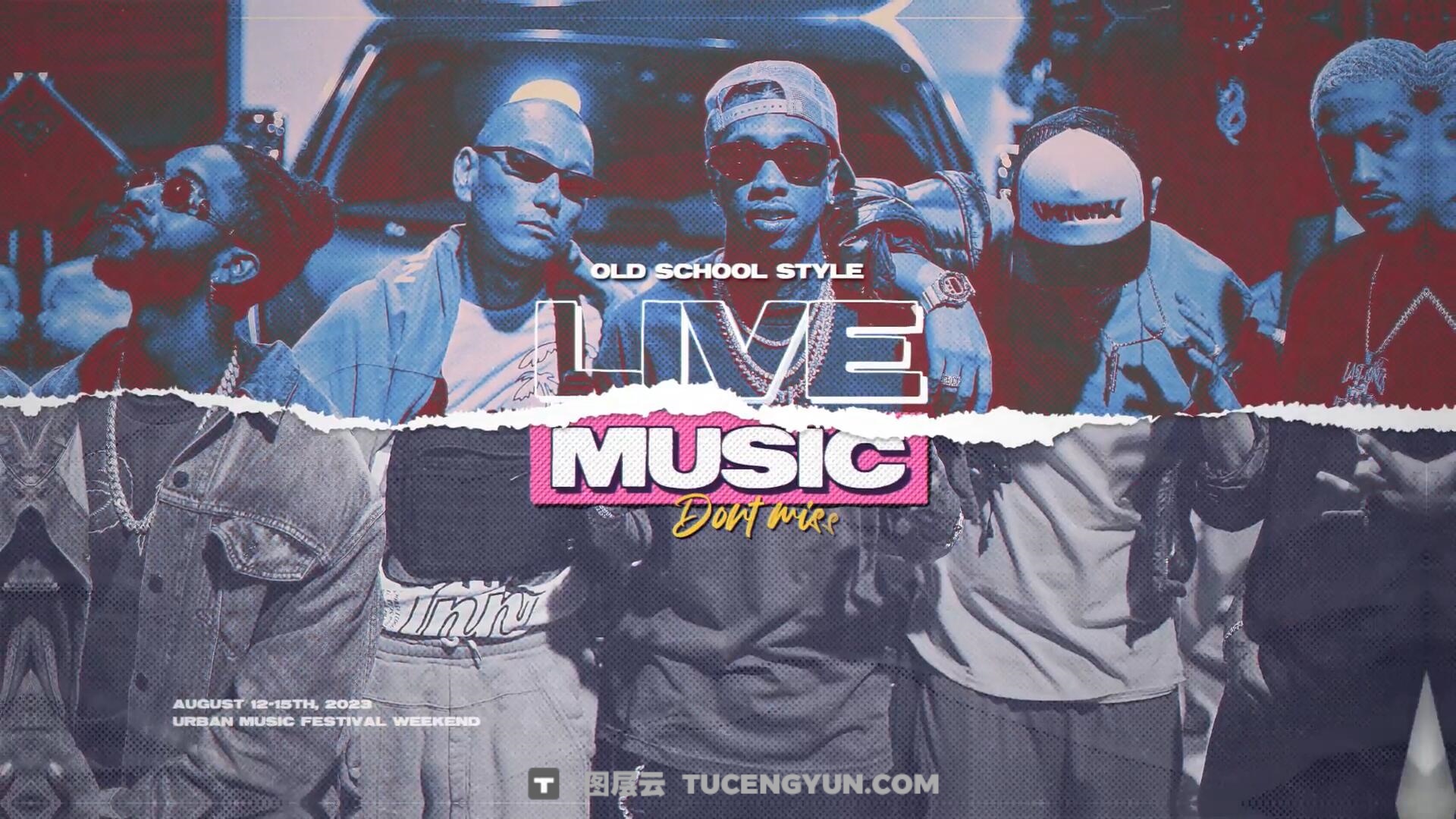 AE模板：美式复古仿旧拼贴艺术褶皱撕纸打开宣传片头模板（14103）图层云