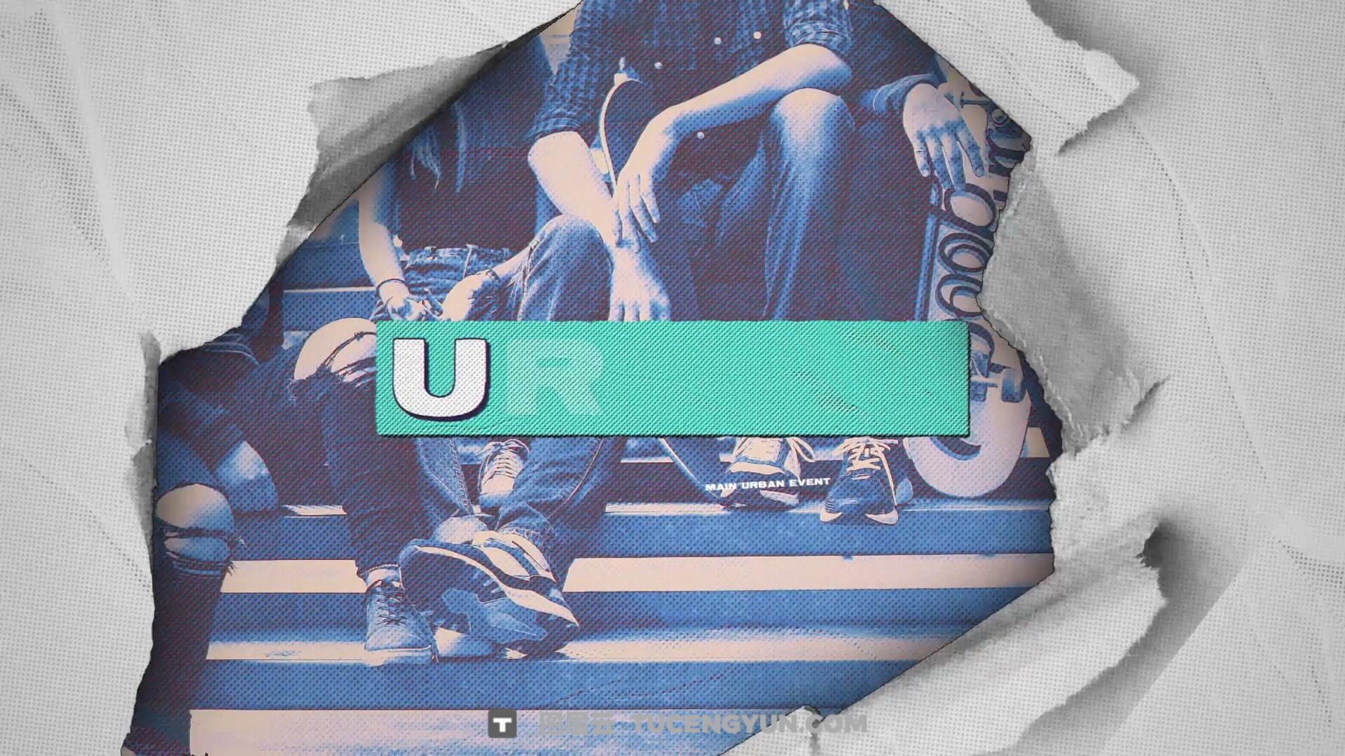 AE模板：美式复古仿旧拼贴艺术褶皱撕纸打开宣传片头模板（14103）图层云