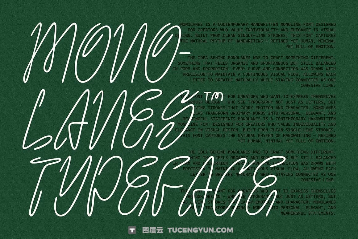 英文字体：精致自然风格流畅手写连笔logo标题排版封面海报请柬设计字体 Monolanes font（14113）图层云