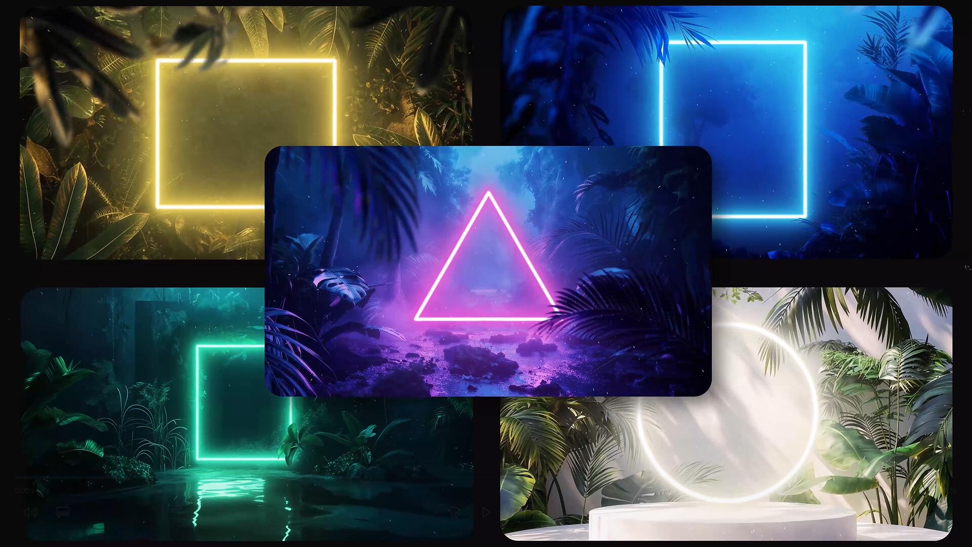 AE模板：超现实主义热带丛林场景几何形状霓虹灯发光效果动画（14116）