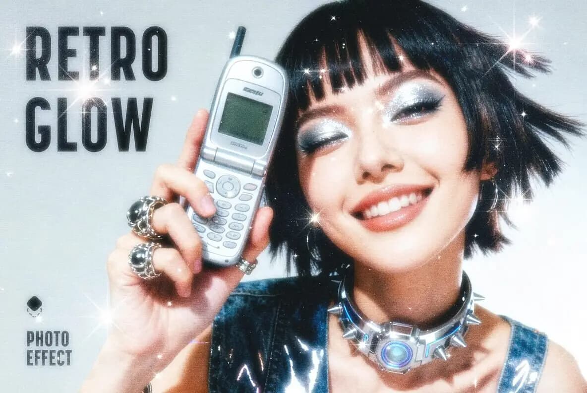 复古Y2K梦幻朦胧胶片颗粒星芒发光图片后期叠加滤镜PSD特效样机 Stars Soft Glowing Photo Effect（14140）图层云