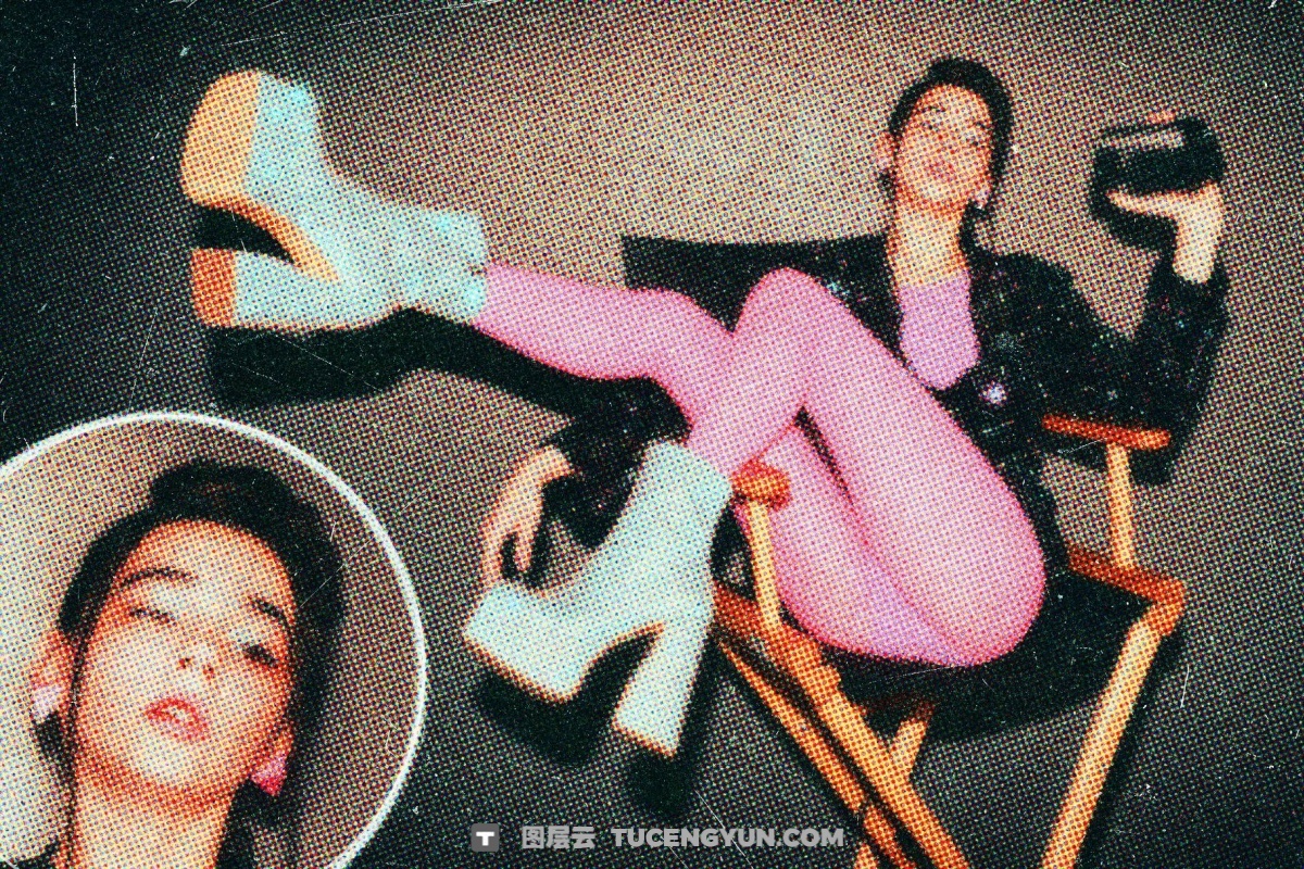 复古彩色杂志颗粒噪点半调彩色印刷打印图像叠加PSD特效样机 Original Zine Color Halftone Effect（14148）图层云