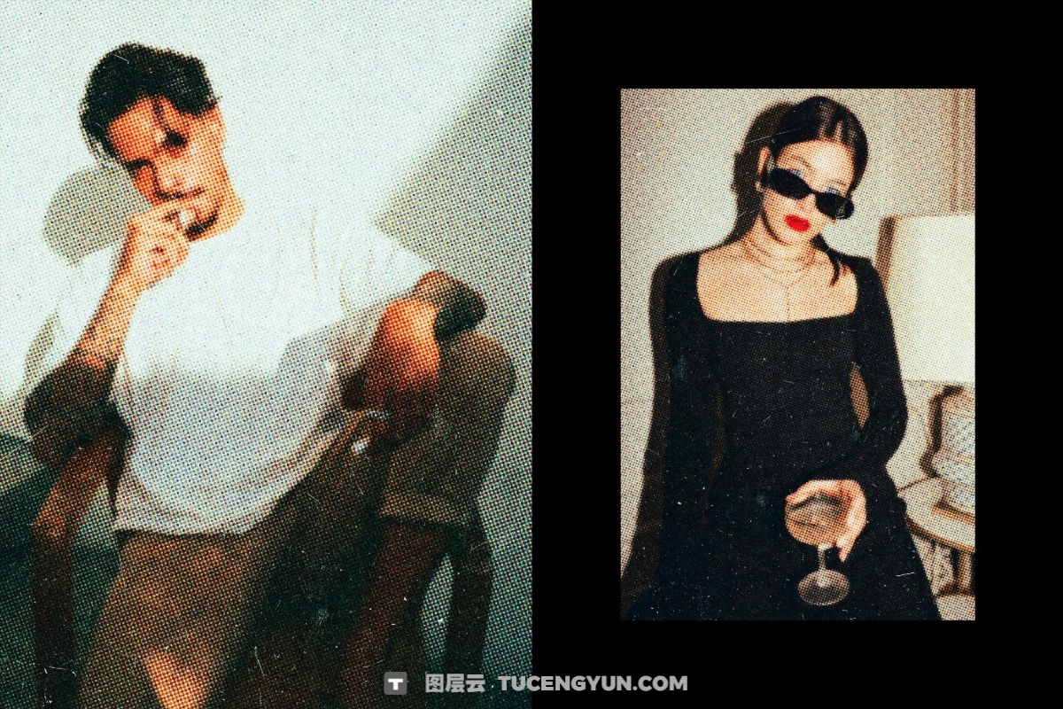 复古彩色杂志颗粒噪点半调彩色印刷打印图像叠加PSD特效样机 Original Zine Color Halftone Effect（14148）图层云