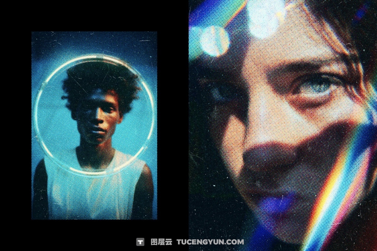 复古彩色杂志颗粒噪点半调彩色印刷打印图像叠加PSD特效样机 Original Zine Color Halftone Effect（14148）图层云