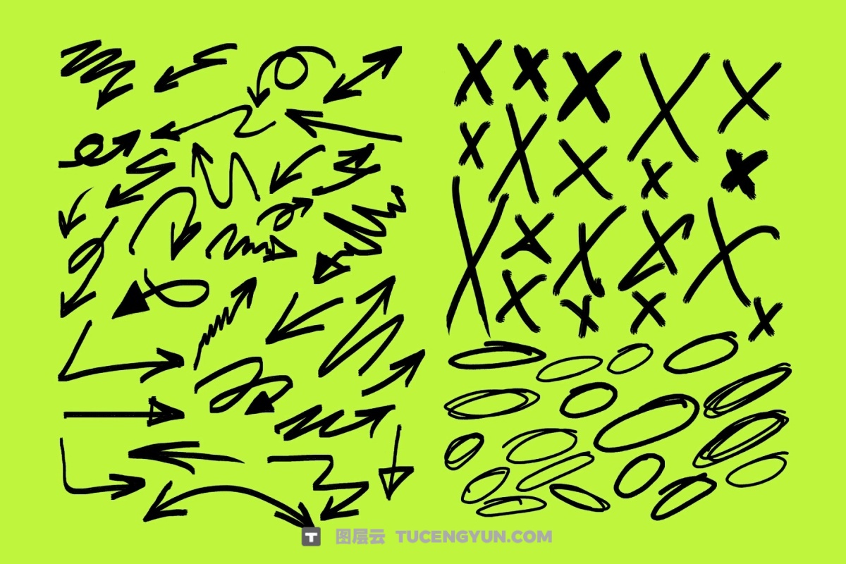 226个大胆粗糙手绘标记涂鸦爱心箭头圆圈边框插画聊天气泡PNG/SVG设计素材 226 PNG Marker Elements（14149）图层云