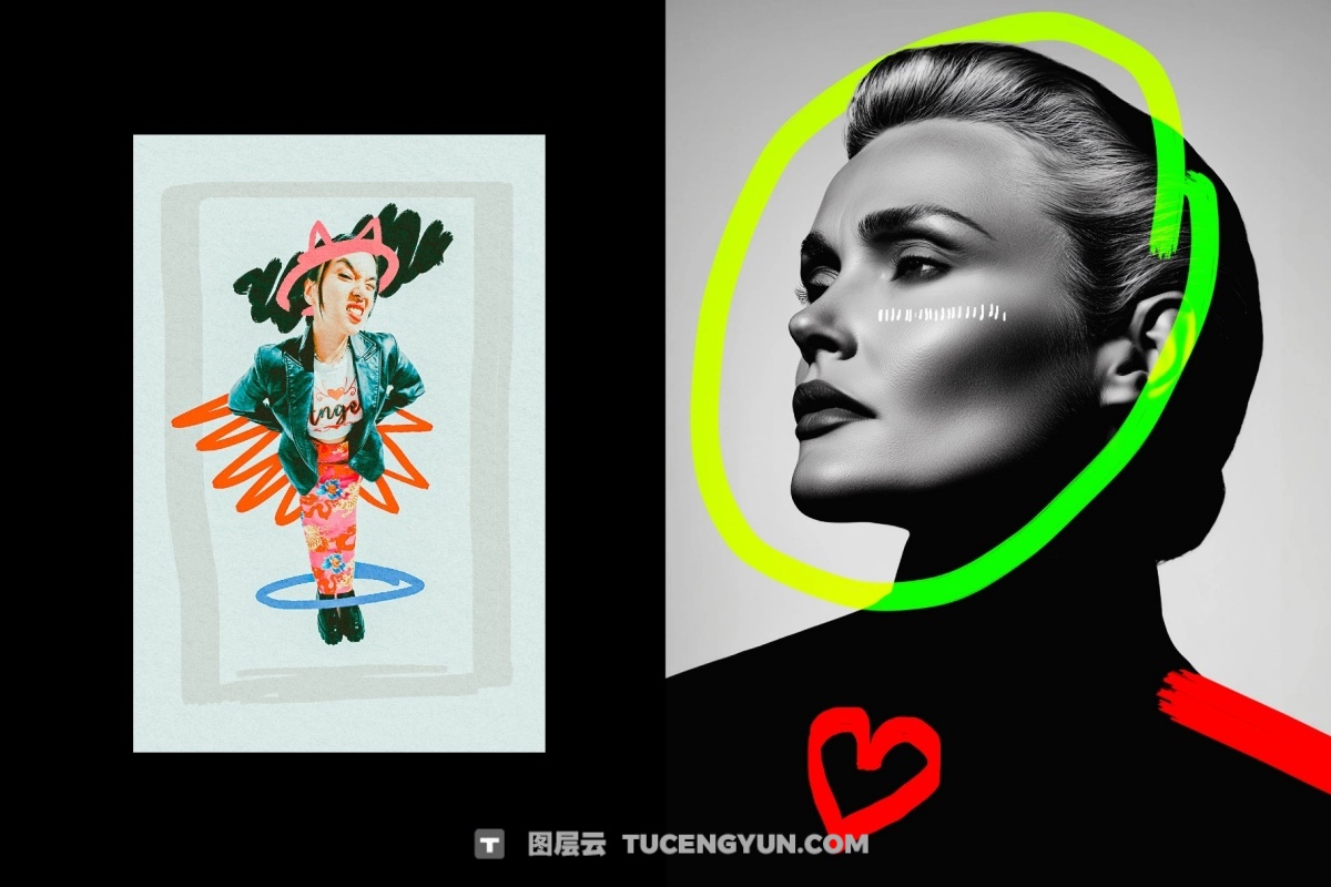 226个大胆粗糙手绘标记涂鸦爱心箭头圆圈边框插画聊天气泡PNG/SVG设计素材 226 PNG Marker Elements（14149）图层云