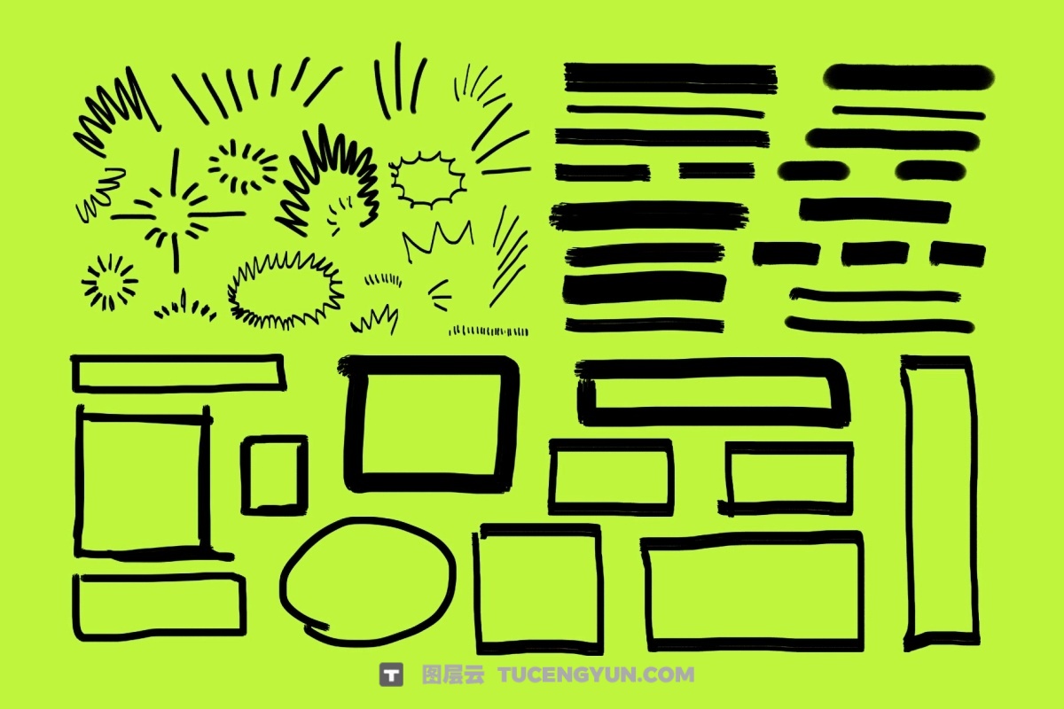 226个大胆粗糙手绘标记涂鸦爱心箭头圆圈边框插画聊天气泡PNG/SVG设计素材 226 PNG Marker Elements（14149）图层云