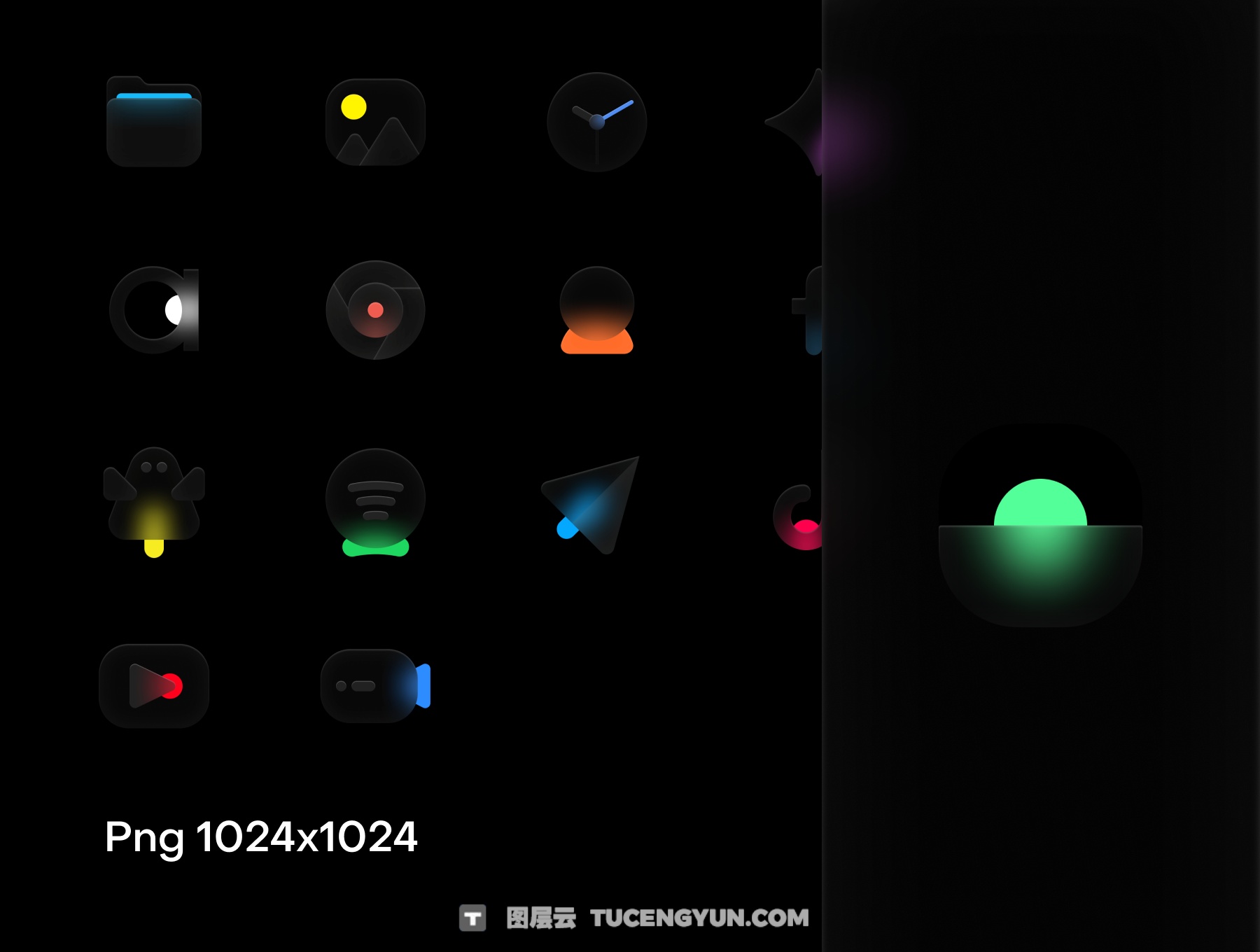 58个暗黑发光立体界面设计图标Figma/Sketch/PNG素材 Glossy icons（14161）图层云