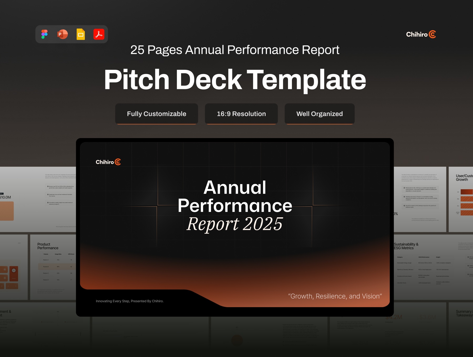 25页简约美学多用途公司宣传介绍项目设计提案展示幻灯片PPT演示文稿Figma模板 Pitch Deck Annual Performance Report 2025 Progress & Insights – Chihiro（14162）
