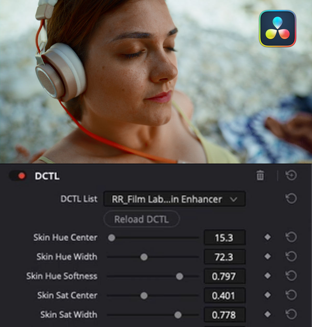 达芬奇插件：一键式磨皮祛斑美颜皮肤优化调整达芬奇DCTL插件 Rocket Rooster – Film Labs Skin Enhancer DCTL Davinci Resolve（14166）