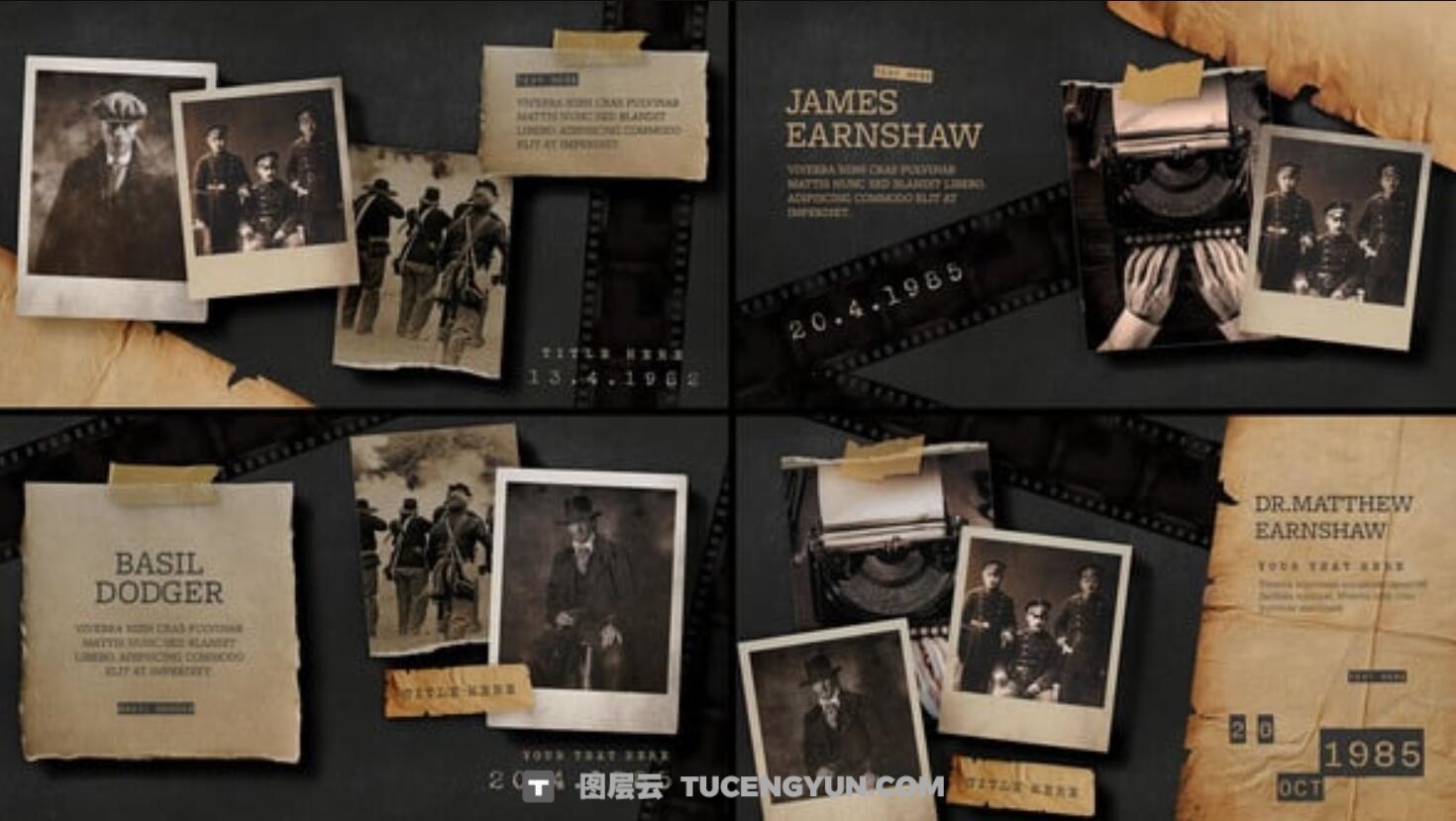 AE模板：复古风格老式打字机历史财经纪录片开场片头（14617）图层云