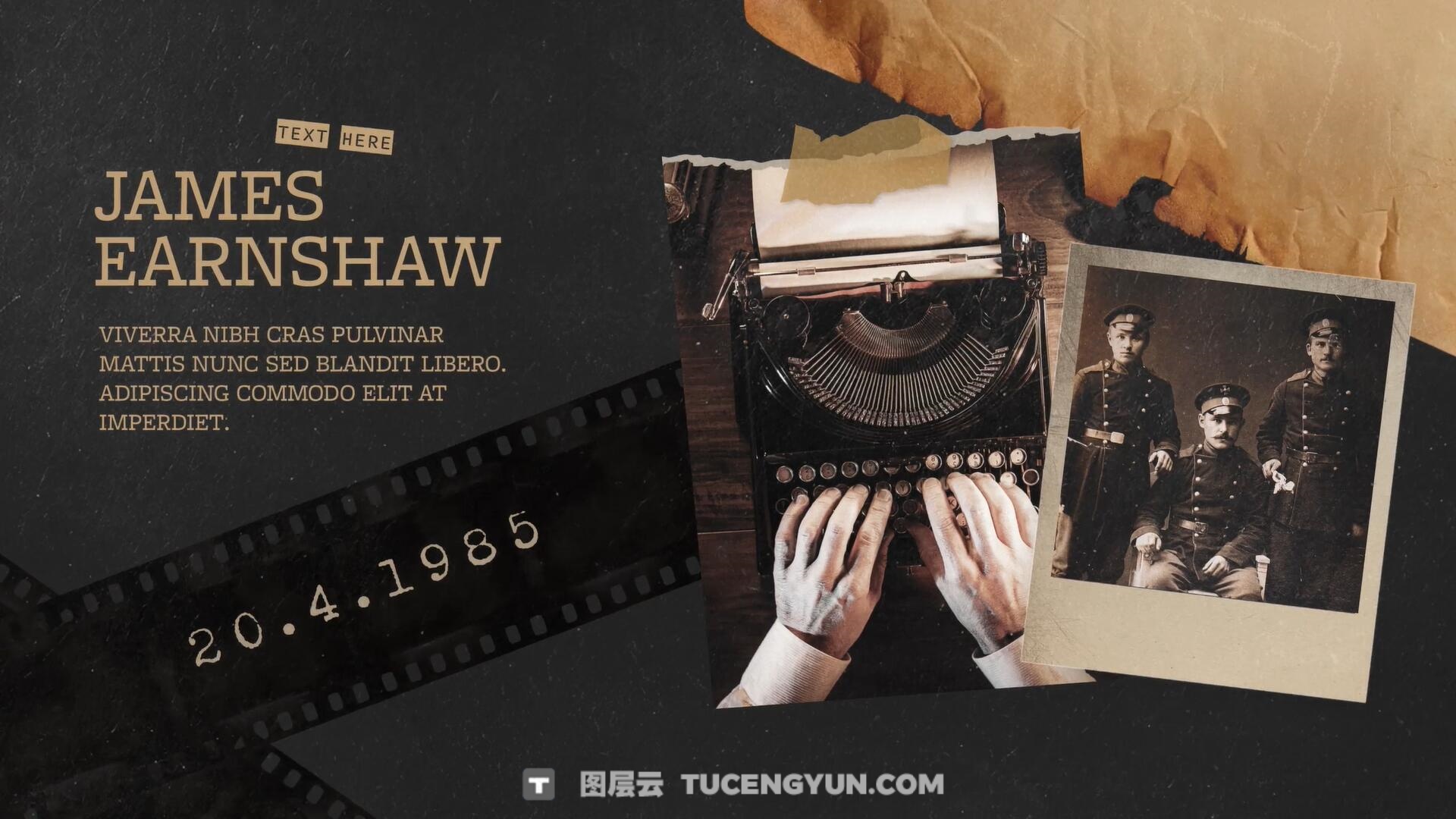 AE模板：复古风格老式打字机历史财经纪录片开场片头（14617）图层云