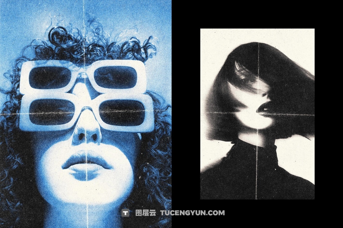 复古胶片艺术氛围感纸张折痕滤镜叠加PSD特效样机模板 Air Brush Threshold Effect（14187）图层云