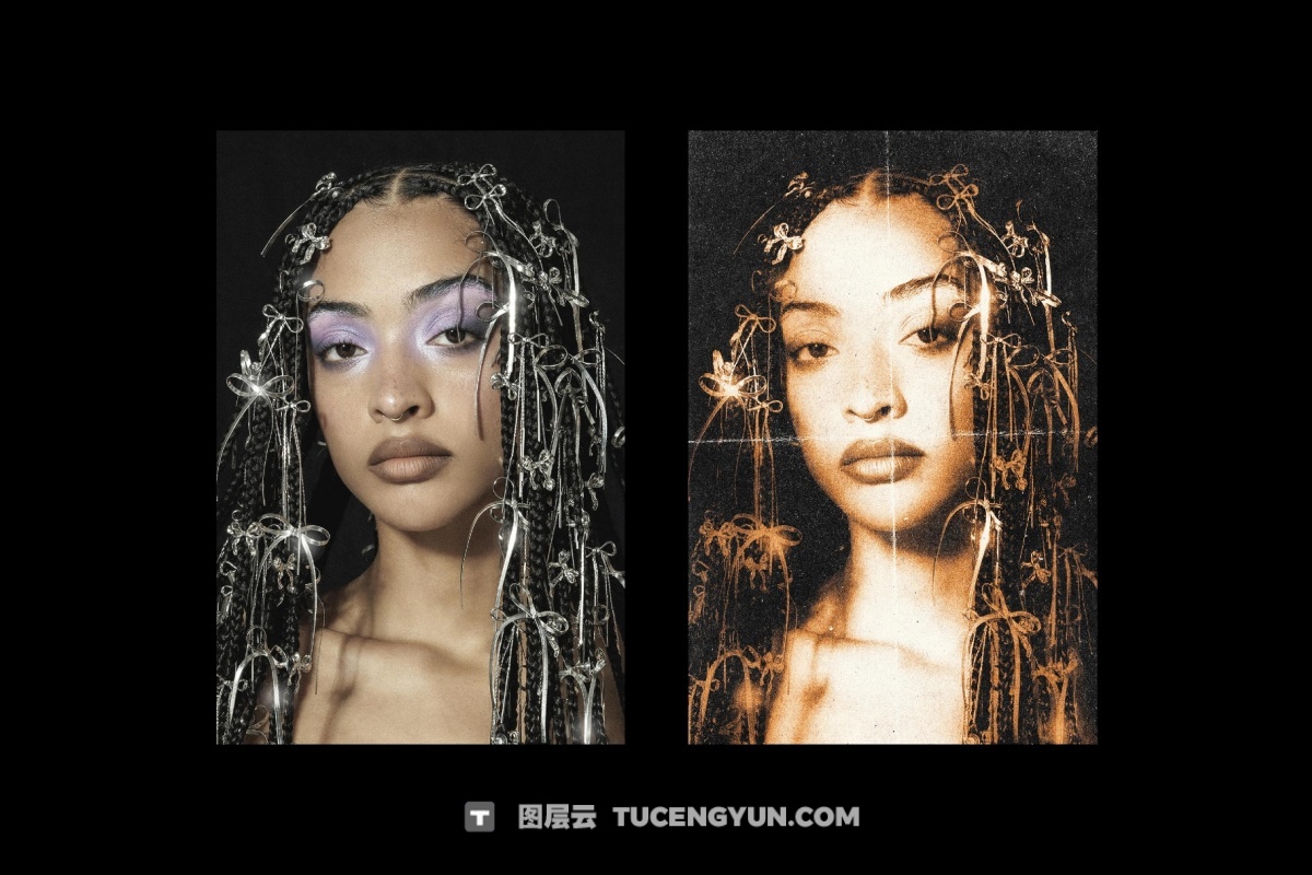 复古胶片艺术氛围感纸张折痕滤镜叠加PSD特效样机模板 Air Brush Threshold Effect（14187）图层云