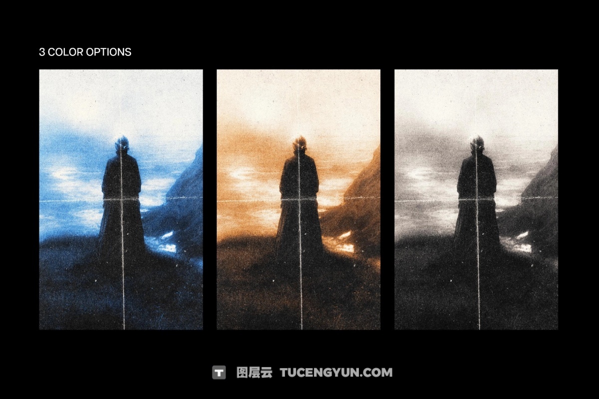 复古胶片艺术氛围感纸张折痕滤镜叠加PSD特效样机模板 Air Brush Threshold Effect（14187）图层云