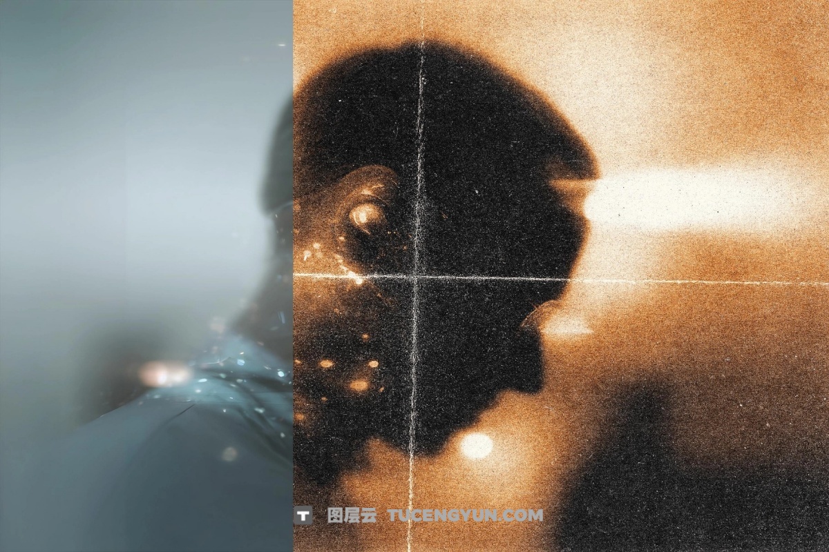 复古胶片艺术氛围感纸张折痕滤镜叠加PSD特效样机模板 Air Brush Threshold Effect（14187）图层云