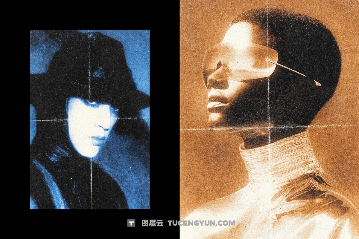 复古胶片艺术氛围感纸张折痕滤镜叠加PSD特效样机模板 Air Brush Threshold Effect（14187）图层云