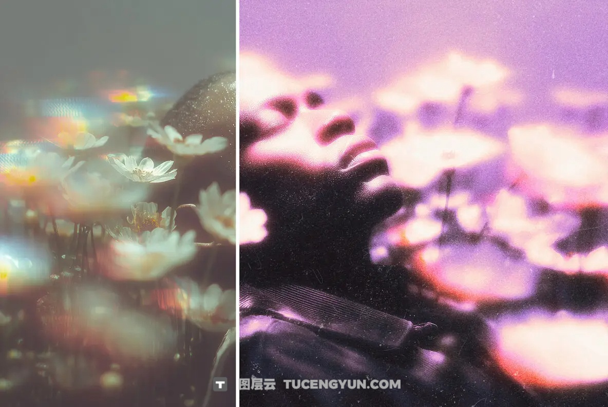 复古Y2K紫色发光颗粒光晕噪点胶片艺术特效PSD效果样机 Purple Grain Glow Effect（14188）图层云