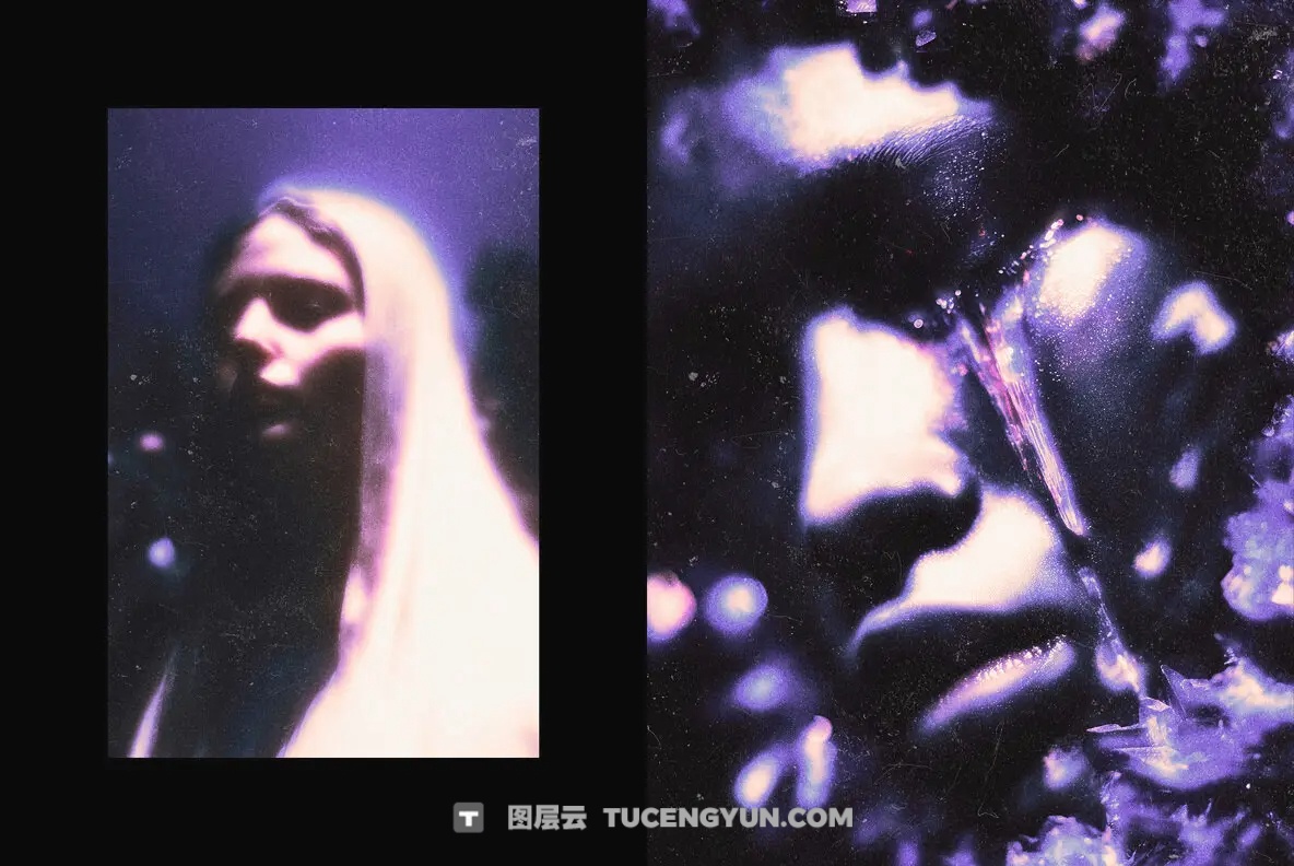 复古Y2K紫色发光颗粒光晕噪点胶片艺术特效PSD效果样机 Purple Grain Glow Effect（14188）图层云