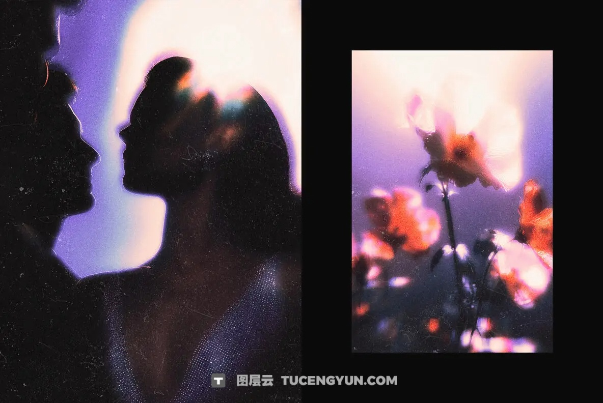 复古Y2K紫色发光颗粒光晕噪点胶片艺术特效PSD效果样机 Purple Grain Glow Effect（14188）图层云