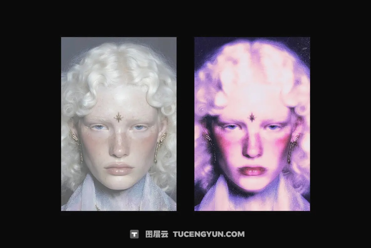 复古Y2K紫色发光颗粒光晕噪点胶片艺术特效PSD效果样机 Purple Grain Glow Effect（14188）图层云